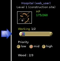 Hospital foundation sidebar crop showing Working 1/2, Wood 2/3 and construction health.