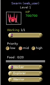 Swarm sidebar crop with Worker-only production restored and Working 1/1.