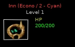 Enemy Inn panel labelled Econo / 2 - Cyan, Level 1, HP 200/200.